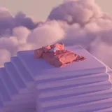 A comfortable pink bed on a step pyramid.