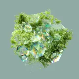 A glass cube balanced precariously on it's corner.